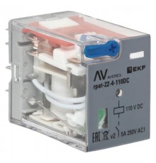 Реле промежуточное с кнопкой и мех. Индикацией RPAt 22/4 5A 110В DC  AVERES rpat-22-4-110DC EKF