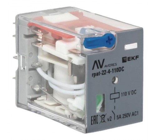 Реле промежуточное с кнопкой и мех. Индикацией RPAt 22/4 5A 110В DC  AVERES rpat-22-4-110DC EKF