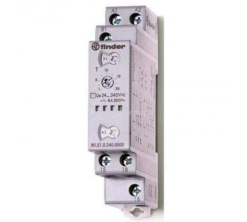 Модульный таймер мультифункциональный (AI, DI, SW, BE, CE, DE); питание 24...240В АС/DC; 1CO 8A; ширина 17.5мм  805102400000PAS  Finder