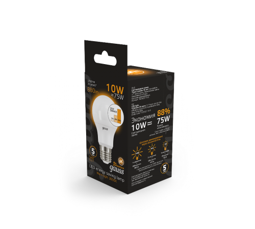 Лампа светодиодная LED 10Вт E27 220В 2700К A60, диммируемая  102502110-S  Gauss