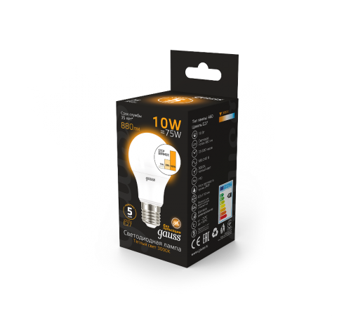 Лампа светодиодная LED 10Вт E27 220В 2700К A60, диммируемая  102502110-S  Gauss