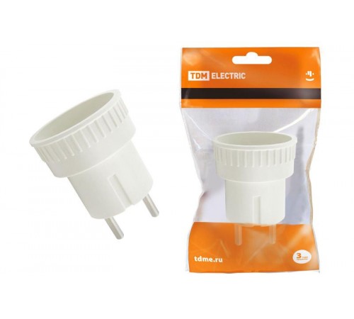 Адаптер (розетка б/з - SHUKO) 6А 250В белый  SQ1806-0023  TDM