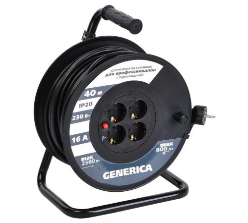 Катушка УК40 с т/з 4 места 2P+PE/40м 3х1,5мм2  WKP20-16-04-40-G  GENERICA