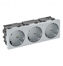 Розетка силовая 33° тройная 3х2К+З Modul45connect, со шторками, 16А 250В цвет алюминиевый лак  6120513  OBO Bettermann