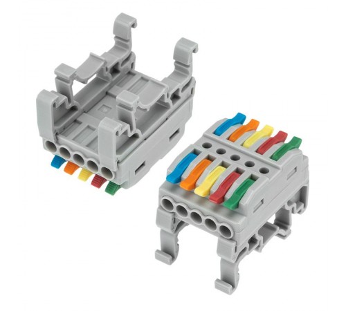 Клемма СМК 222-425D проходная 5-полюсная, с креплением на DIN-рейку (0,08-4 мм), серая (4 шт./уп.)  07-5236-04  REXANT
