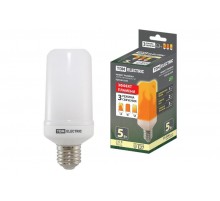 Лампа светодиодная "Эффект пламени" Т65-5 Вт-230 В-1500 К-E27 (65х138) TDM  SQ0340-0339  TDM