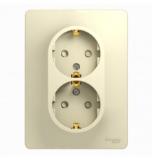 Glossa Бежевый Розетка 2-я с заземлением со шторками (в сборе с рамкой)  GSL000226  SE