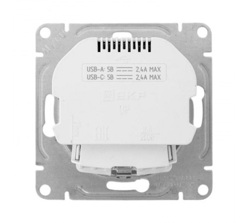 Механизм розетки с USB-A+С - 2шт, 16А, с заземлением, со шторками, алюминий Эпика EKF  UP1-SOA-111-USBA+USBC  EKF
