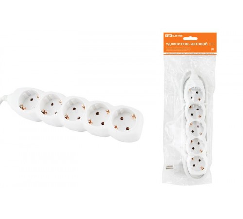 Удлинитель бытовой  У05  5 гнезд, 3метра, с заземлением, ПВС  3х1мм2  16А/250В   SQ1303-0021  TDM