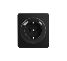 Розетка ROUND 1-ая с/з с/у з/ш 16А с USB A+C быстрой зарядки 5В/3А оникс  KR-78-0704-3  Kranz