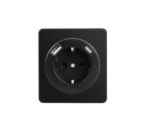 Розетка ROUND 1-ая с/з с/у з/ш 16А с USB A+C быстрой зарядки 5В/3А оникс  KR-78-0704-3  Kranz