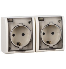 Розетка двойная IP54 с крышкой, заземлением и шторками Schuko 2x2Р+Е 16A 250В цвета слоновая кость S15 Aqua  1594443-031  Simon