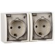 Розетка двойная IP54 с крышкой, заземлением и шторками Schuko 2x2Р+Е 16A 250В цвета слоновая кость S15 Aqua  1594443-031  Simon