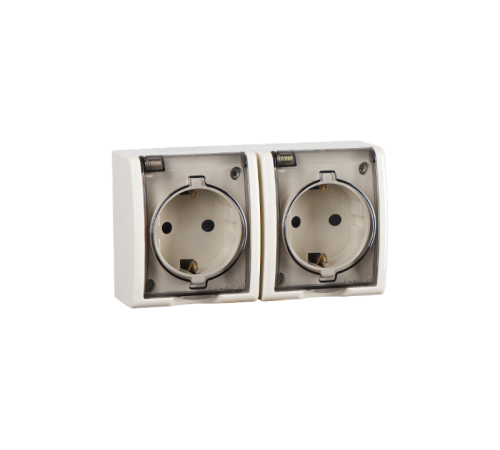 Розетка двойная IP54 с крышкой и заземлением Schuko 2x2Р+Е16A 250В цвета слоновая кость S15 Aqua  1594433-031  Simon
