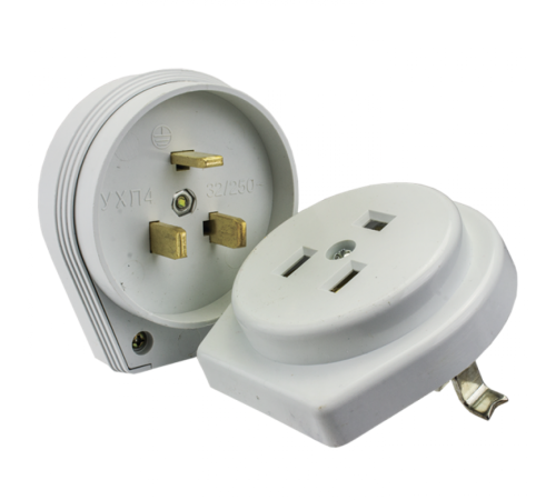 Разъем РШ-ВШ 32А 250В 2P+PE (СУ) пластиковый бел. EKF PROxima  AS-250-H-02  EKF