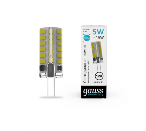 Лампа светодиодная Elementary G4 12V 5W 400lm 4100K силикон LED 1/20/200  18725  Gauss