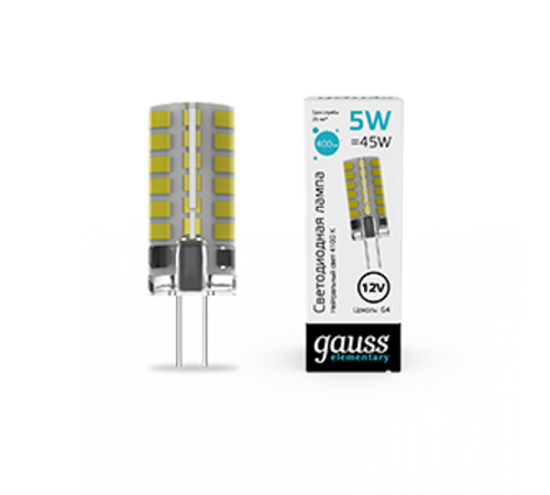 Лампа светодиодная Elementary G4 12V 5W 400lm 4100K силикон LED 1/20/200  18725  Gauss
