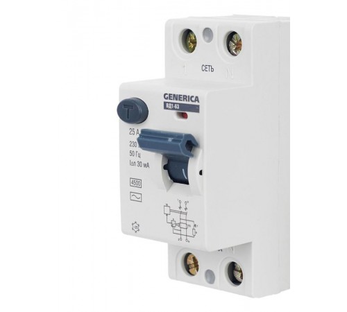 Выключатель дифференциальный (УЗО) ВД1-63 2п 25А 30мА тип AC  MDV15-2-025-030  GENERICA