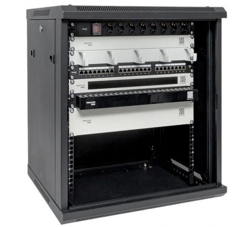 Шкаф настенный 19" TERACOM PRO 12U 600х450 мм дверь стеклянная с замком-ручкой чёрный  TRP-WLL-1264-40B  EKF