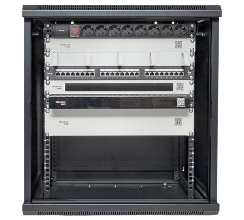 Шкаф настенный 19" TERACOM PRO 12U 600х450 мм дверь стеклянная с замком-ручкой чёрный  TRP-WLL-1264-40B  EKF