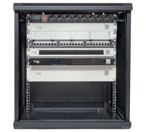 Шкаф настенный 19" TERACOM PRO 12U 600х450 мм дверь стеклянная с замком-ручкой чёрный  TRP-WLL-1264-40B  EKF