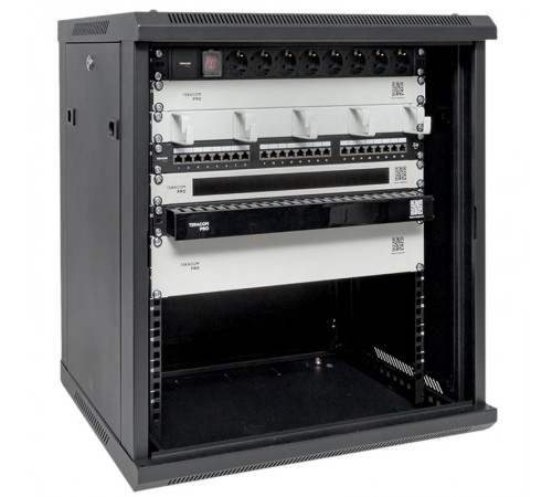 Шкаф настенный 19" TERACOM PRO 12U 600х450 мм дверь стеклянная с замком-ручкой чёрный  TRP-WLL-1264-40B  EKF
