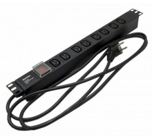 SHE19-8IEC-S-2.5EU Блок розеток для 19" шкафов, горизонтальный, 8 розеток IEC320 C13, выключатель с подсветкой, 482.6x44.4x44.4мм  426780  Hyperline