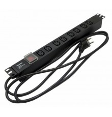 SHE19-8IEC-S-2.5EU Блок розеток для 19" шкафов, горизонтальный, 8 розеток IEC320 C13, выключатель с подсветкой, 482.6x44.4x44.4мм  426780  Hyperline