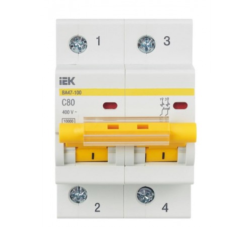 Выключатель автоматический двухполюсный ВА47-100 80А C 10кА KARAT  MVA40-2-080-C  IEK