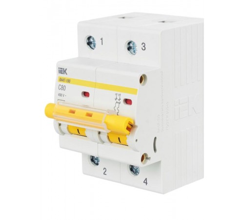 Выключатель автоматический двухполюсный ВА47-100 80А C 10кА KARAT  MVA40-2-080-C  IEK