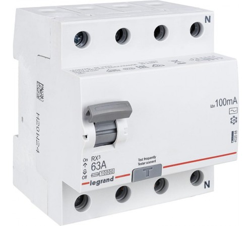 Выключатель дифференциальный (УЗО) RX3 4п 63А 100мА тип AC  402068  Legrand