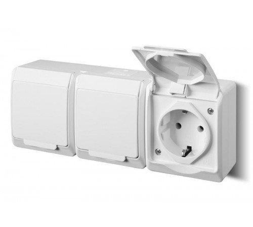 ГЕРМЕС PLUS белый Розетка 3-местная О/У с/з с крышкой РСб23-3-ГПБб IP54  ERMP32-K01-16-54-EC  IEK