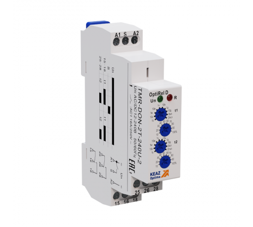 Реле времени OptiRel D TMR-DON-2T-240U-2 две задержки включения 16А 2СО 12-230АС/DC  332029  КЭАЗ