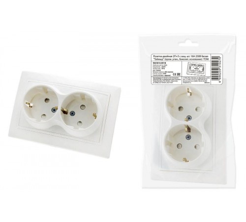 Розетка двойная 2П+З с защ. шт. 16А 250В белая "Таймыр" (пром. упак., бакелит. основание)  SQ1814-0518  TDM