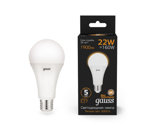 Лампа светодиодная Black LED A70 22W E27 1560lm 3000K  102502122  Gauss