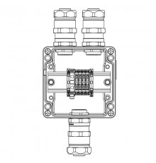 Коробка клеммная Ex из алюминия: 1Ex e IIC Т5 Gb / Ex tb IIIB T95°C DbIP66: Клеммы 4 кв.мм -5 шт.: А, С: ввод D10,5-18мм под небронир-ныйкабель в м