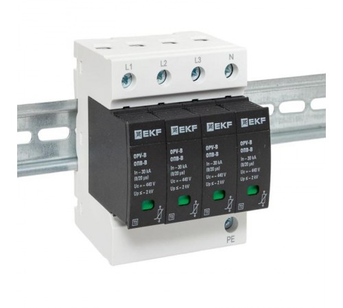 Ограничитель импульсных напряжений серии ОПВ-B/4P In 30кА 400В (с сигнализацией) EKF PROxima  opv-b4  EKF