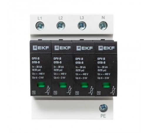 Ограничитель импульсных напряжений серии ОПВ-B/4P In 30кА 400В (с сигнализацией) EKF PROxima  opv-b4  EKF