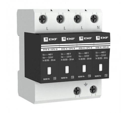 Ограничитель импульсных напряжений серии ОПВ-B/4P In 30кА 400В (с сигнализацией) EKF PROxima  opv-b4  EKF