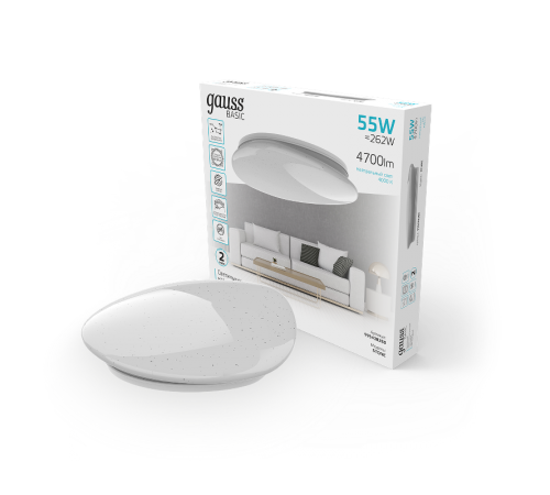 Светильник светодиодный бытовой Basic Space Stone НПС 55W 4700lm 4000K 220-240V IP20 530*490*100 LED 1/10  995438260  Gauss