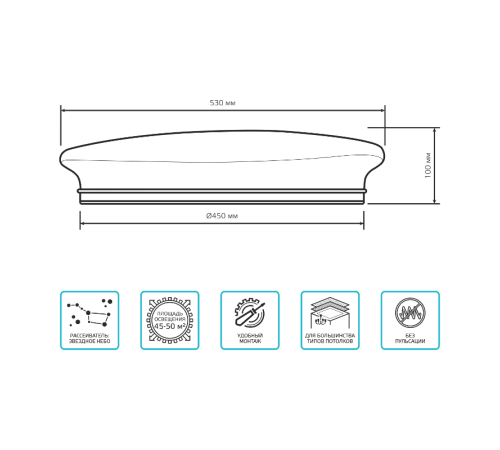 Светильник светодиодный бытовой Basic Space Stone НПС 55W 4700lm 4000K 220-240V IP20 530*490*100 LED 1/10  995438260  Gauss