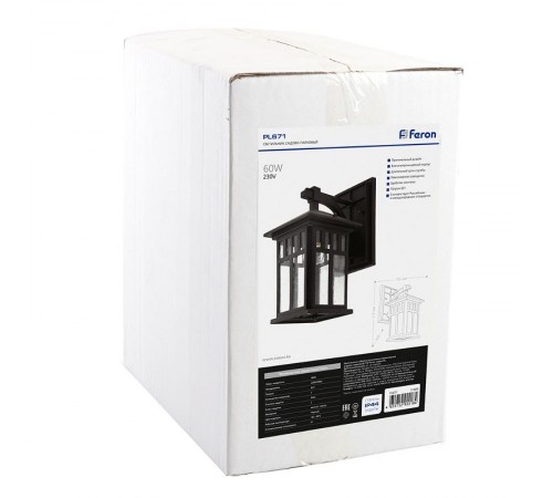 Светильник садово-парковый, 60W 230V IP44 черный, PL671  11689  FERON