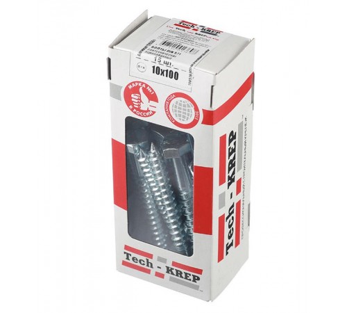 Болт DIN 571 сантехнический оцинк 10х100 (15 шт) - коробка с ок. Tech-Kr ( 0,768 кг)  126561  Tech-KREP