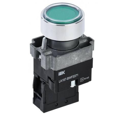 Кнопка LA167-BWF3371 d=22мм RC 1з с подсвет зеленая  BBT20-BWF3371-1-12-67-K06  IEK