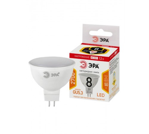 Лампа светодиодная STD LED MR16-8W-12V-827-GU5.3 GU5.3 8Вт софит теплый белый свет  Б0049093  ЭРА