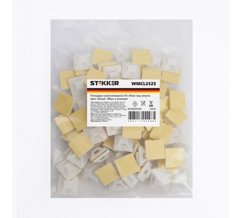 Площадка самоклеющаяся 25*25 мм, под хомуты, белый (100шт в упак)  32932  STEKKER