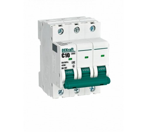 Выключатель автоматический трехполюсный ВА-103 3Р 10А характеристика C 6кА  12303DEK  DEKraft
