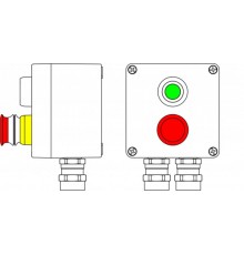 Ex пост управления из алюминия; 1Ex d e IIC T6 Gb X / Ex tb IIIB T80°CDb X / IP66; Аварийная кнопка красная, 1NC/1NO -1 шт.; Кнопка Зеленая,1NC/1NO -1