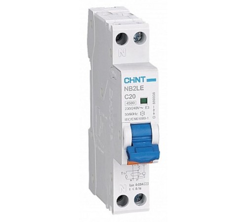 Выключатель автоматический дифференциального тока NB2LE 1P+N 20A 30mA 1мод., х-ка С, электронный тип A, 6kA (R)  689008  CHINT