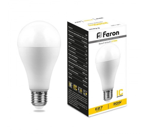 Лампа светодиодная, (30W) 230V E27 2700K A80, LB-130  38194  FERON